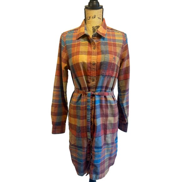 Toad&Co Women's Fall M Plaid Button Down Shirt Dress Belted READ - Picture 1 of 10